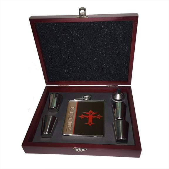 KuzmarK 6 oz. Leather Flask Set in Rose Wood Presentation Box -  In God We Trust