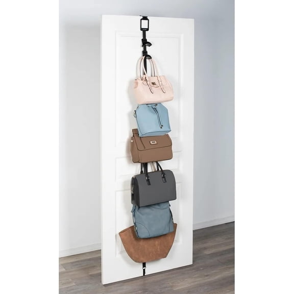 J&V TEXTILES Over The Door Purse Organizer Purse Organizer for Wall Purse Organizer for Closet Updated Design New Clips Holds Up to 8 Bags Black