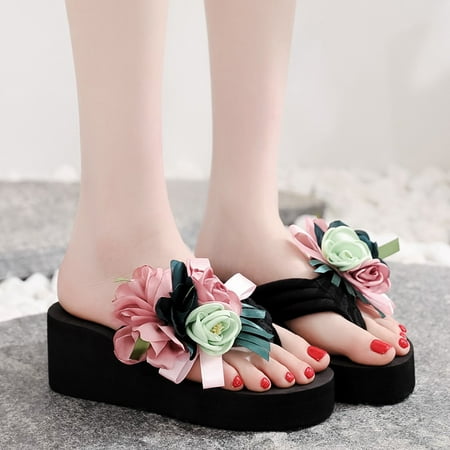 

Slippers Women Flowers Beach Breathable Sandals Home Slipper Flip-Flops Wedges Shoes