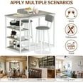 thumbnail image 3 of Cvortll Dining Table Set for 2, Marble Counter Height Pub Table with 2 PU Leather Backrest Stools & 3 Storage Shelves, Bar and Chairs Set for Small Space Dining Room, Kitchen, Bar (Grey), 3 of 11