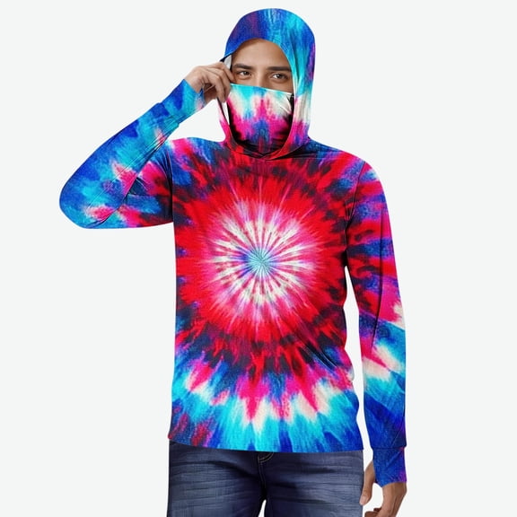 lcziwo UPF 50 Shirt for Men with Face Mask Running Lightweight Print Long Sleeve T-Shirt Fishing Vacation Hooded Sweatshirt Watermelon Red XXL