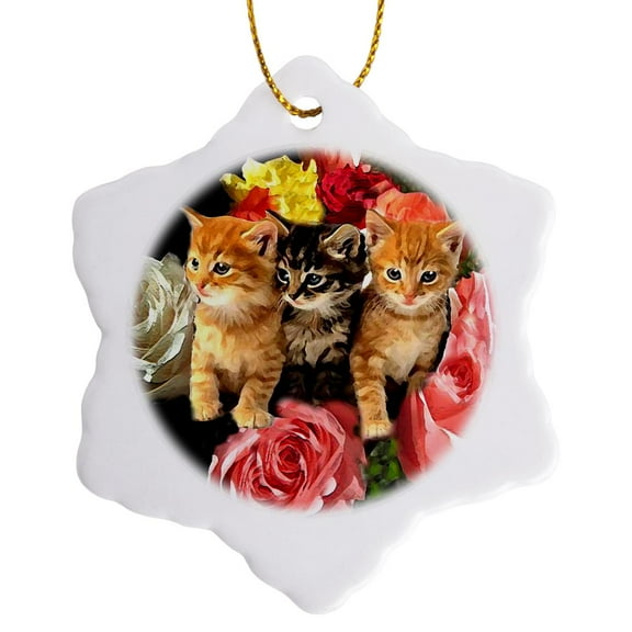 3dRose, Cute Kittens, 3 inch Snowflake Porcelain Ornament