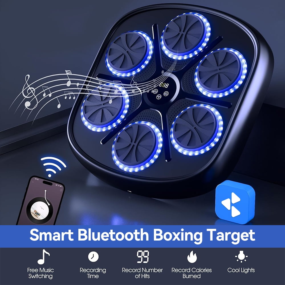 Smart Music Boxing Machine - Bluetooth Speaker, LED Light Effects, 9 Workout Modes, Velcro/Nano-adhesive Installation, Durable ABS/PU Target for Home Gym Fitness & Stress Relief