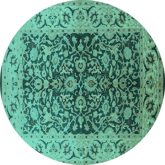 Ahgly Company Indoor Round Oriental Turquoise Blue Industrial Area Rugs, 6' Round