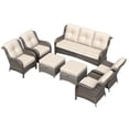 thumbnail image 5 of Meetleisure 7 Piece Wicker Patio Furniture Set, Rattan Chairs with 3-Seater Sofa, Ottomans, High Back, Deep Seating, Wide Armrest, Thick Cushions for Deck Porch, Beige, 5 of 9