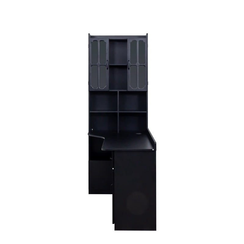 L-Shaped Corner Computer Desk with Cabinets and 1 Drawer, Office Desk with Bookshelf and Hutch, Writing Table Large Workstation with Open Shelves