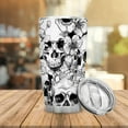 thumbnail image 3 of Skull and Fower Coffee Tumbler - 20 Oz Stainless Steel Insulated Tumbler - Personalized Gift for Men - Gift for Woman Skull Lovers - Floral Skull Travel Coffee Mug - Halloween Gifts for Men Women, 3 of 5