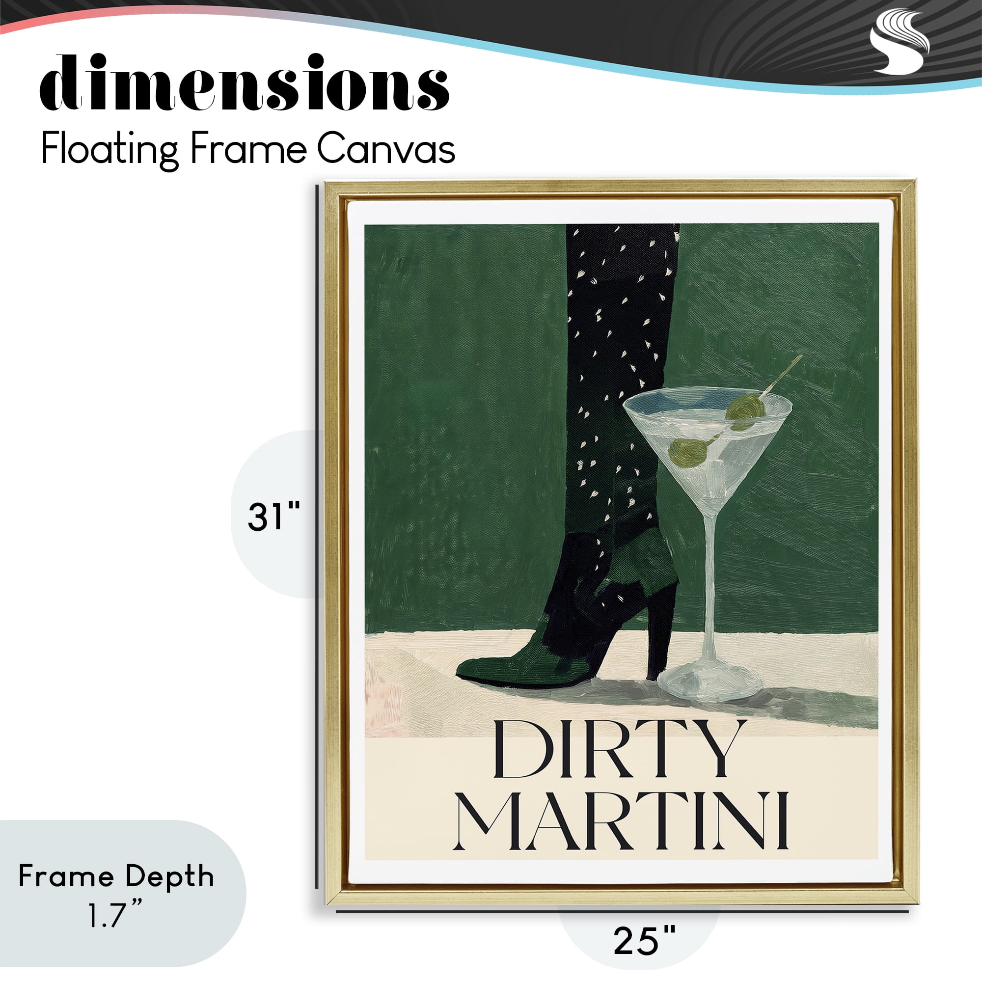 Stupell Industries Dirty Martini Stylish Heel Gold Framed Floater Canvas Wall Art, design by Lettered and Lined