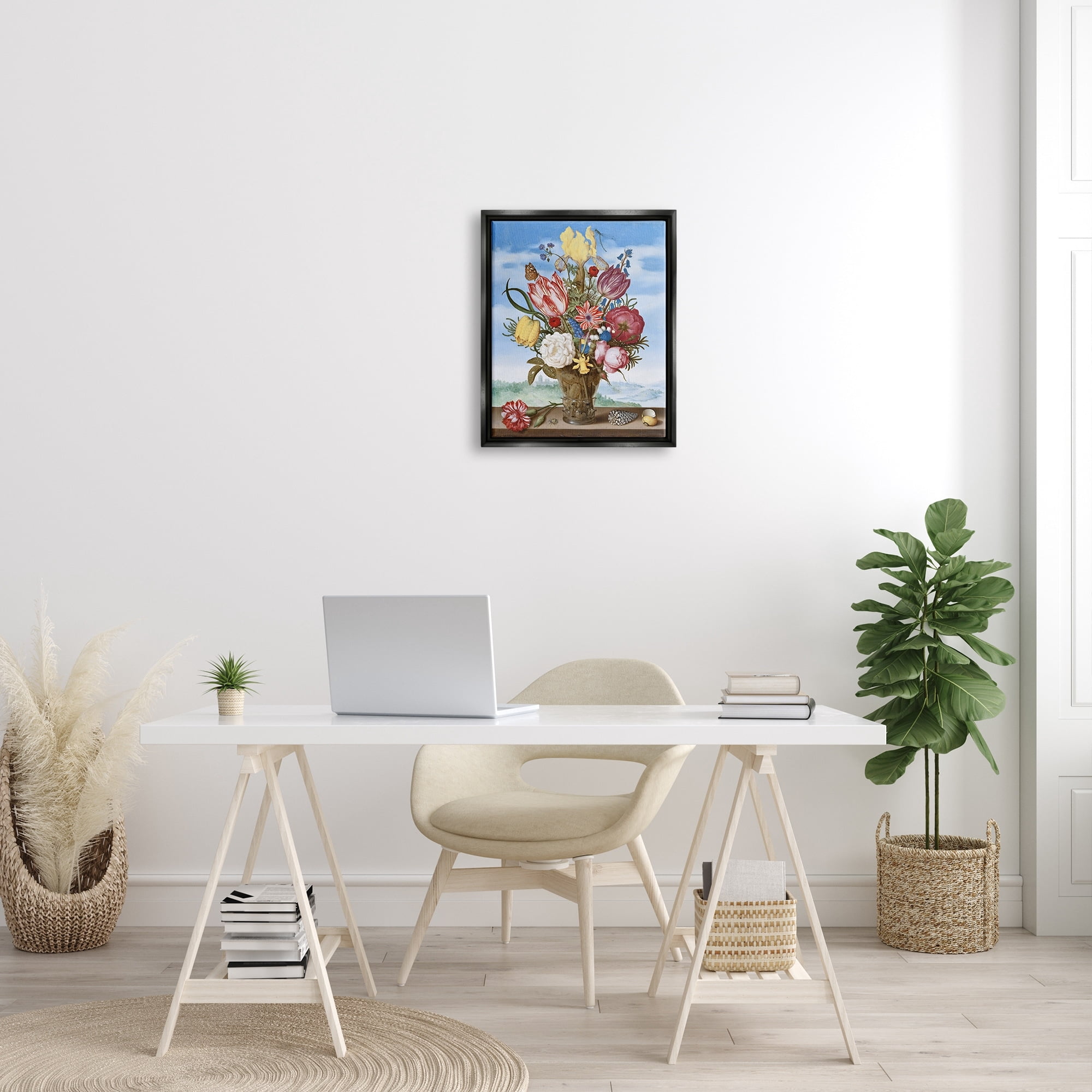 Stupell Industries Bouquet of Flowers on Edge Classic Ambrosius Bosschaert Painting Painting Jet Black Floating Framed Canvas Print Wall Art, Design by one1000paintings