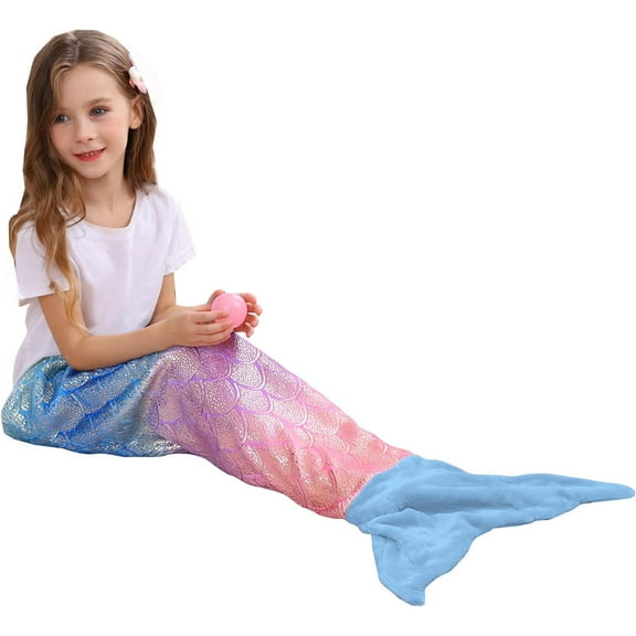 Kids Mermaid Tail Blanket, Child Mermaid Blanket, 17" x 39" Plush Flannel Fleece