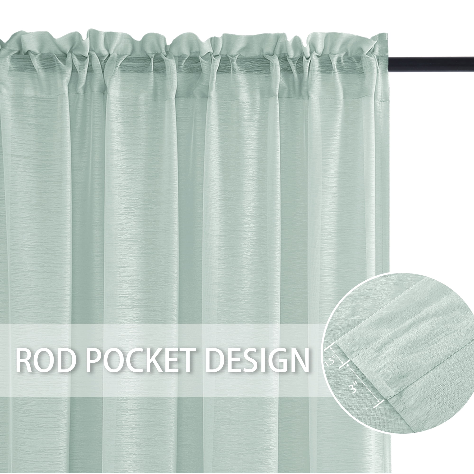 JIUZHEN Semi Sheer Curtains with Tiebacks, Light Filtering Semi Transparent Voile Rod Pocket & Back Tab Window Drapes for Balcony & Garden, Set of 2, W52x L96 inch Length, Bean Green