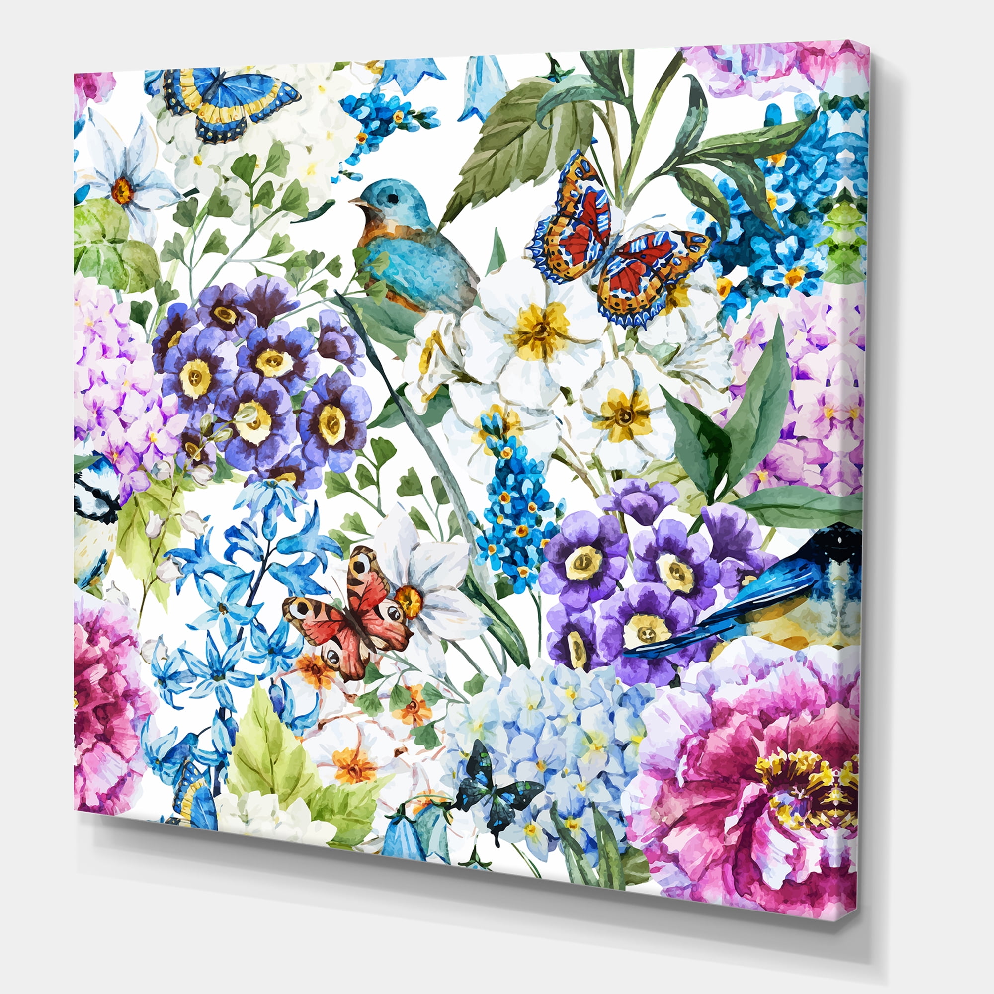 Designart ' Wildflowers and Vibrant Wild Spring Leaves XII ' Modern Canvas Wall Art Print