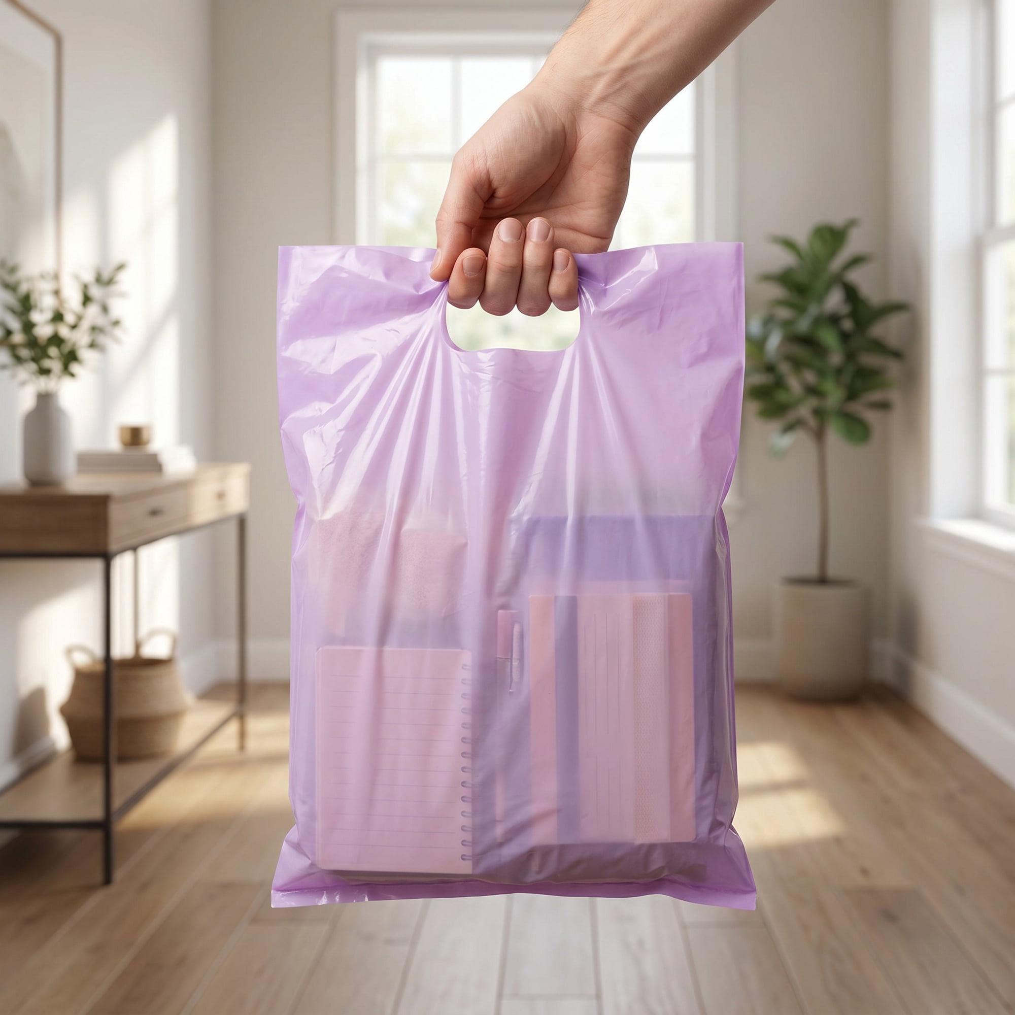 Unique Bargains 50Pcs Premium Waterproof Gift Bags Light Purple 9.8" x 13.8"