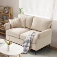 thumbnail image 3 of LEISLAND Contemporary Kid/Teen 100% Linen Solid Wood Frame 2-Seater Loveseat, Beige, 3 of 6