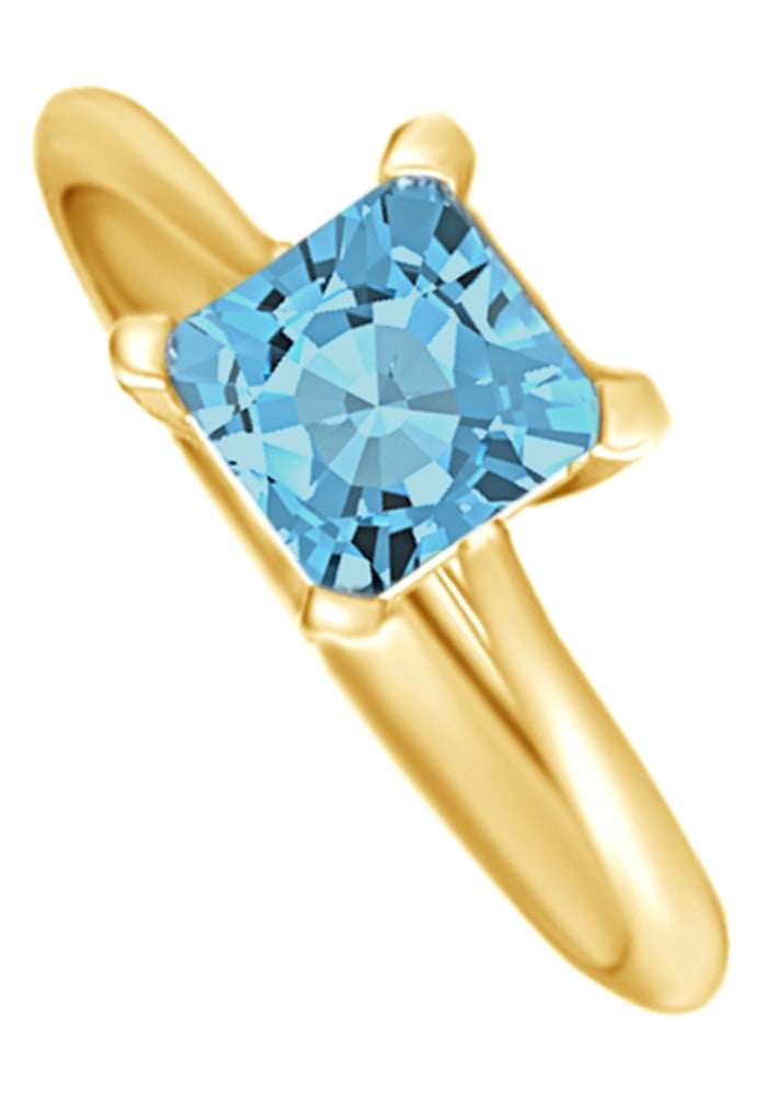 Princess Cut Simulated Aquamarine Solitaire Ring in 10k Yellow Gold ( 4.75 Cttw ) By Jewel Zone US by Jewel Zone US