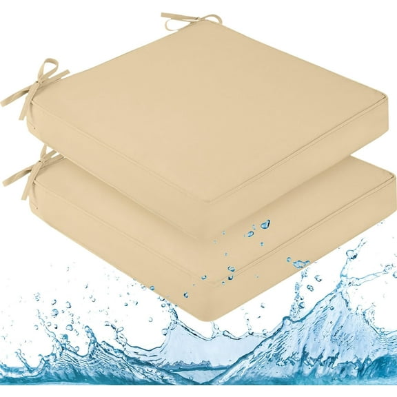 Waterproof Outdoor Chair Cushions for Patio Furniture, 18" x 18" x 2" Patio Chair Cushion with Adjustable Ties & Portable Handle, Square Outdoor Cushion with Removable Cover, Navy, 2 Pack