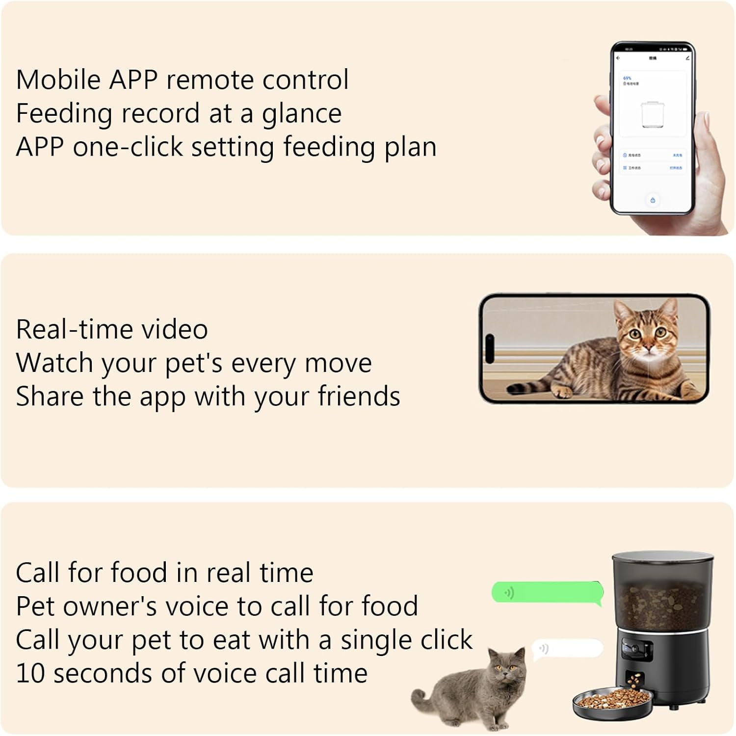 Automatic Cat Feeder with Camera, 1080P HD Video Cat Food Dispenser with Stainless Steel Bowls WiFi Automatic Pet Feeder with 2 Way Audio