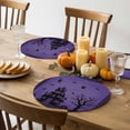 thumbnail image 6 of Halloween Round Placemats Set of 4 Haunted Castle Ghost Place Mats Woven Placemat Purple Black Bat Dead Tree Buffalo Plaid Circle Braided Table Mat for Kitchen Dining Table Party Decor 15 Inch, 6 of 9