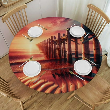

SHERONV Sunset Round Table Cover Stain Resistant Washable Indoor Outdoor Tablecloth Kitchen Dining Wedding Parties Waterproof 100% Polyester Fiber 38 -42