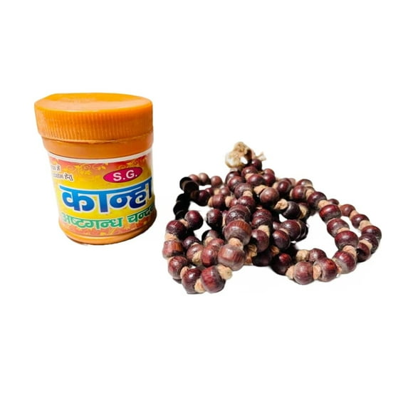 Tulsi Jap Mala, Natural Sandalwood, Sandalwood Mala Original With Orange Chandan Tilak Powder Free