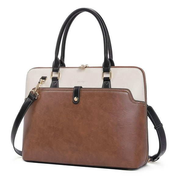 CLUCI Mallette pour Femmes Cuir Ciré 15,6 Pouces Ordinateur Portable Mince Affaires Grande Capacité Sacs à Bandoulière Vintage Marron