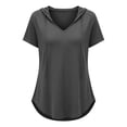 thumbnail image 4 of Ayfxijin Women's Hooded Short Sleeve Top, Summer Solid Color V-Neck Casual T-Shirt, 4 of 8