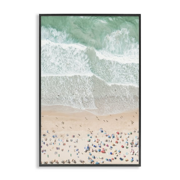 Stupell Industries Aerial Beachgoers View Nautical & Beach Painting Black Framed Art Print Wall Art, 12 x 18