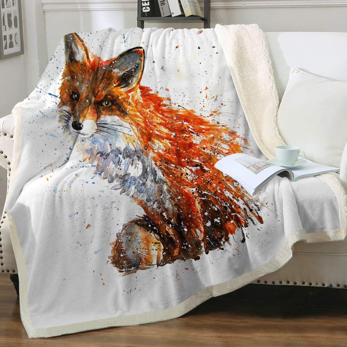 Flannel Fleece Blanket Full Size Cute Foxes in Autumn Leaves Blanket,All-Season Plush Blanket for Couch Bed Travelling Camping Or Kids Adults 60X50