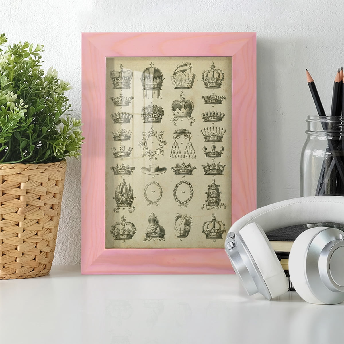 Heraldic Crowns & Coronets III -Framed Print w/glass-Sunset Pink