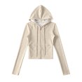 thumbnail image 4 of Bibifish Womens Hoodie Light Color Full Zip Up Drawstring Hood Cropped Fit Soft Fabric Casual Daily Outings Stylish Comfortable Hoodie, 4 of 9