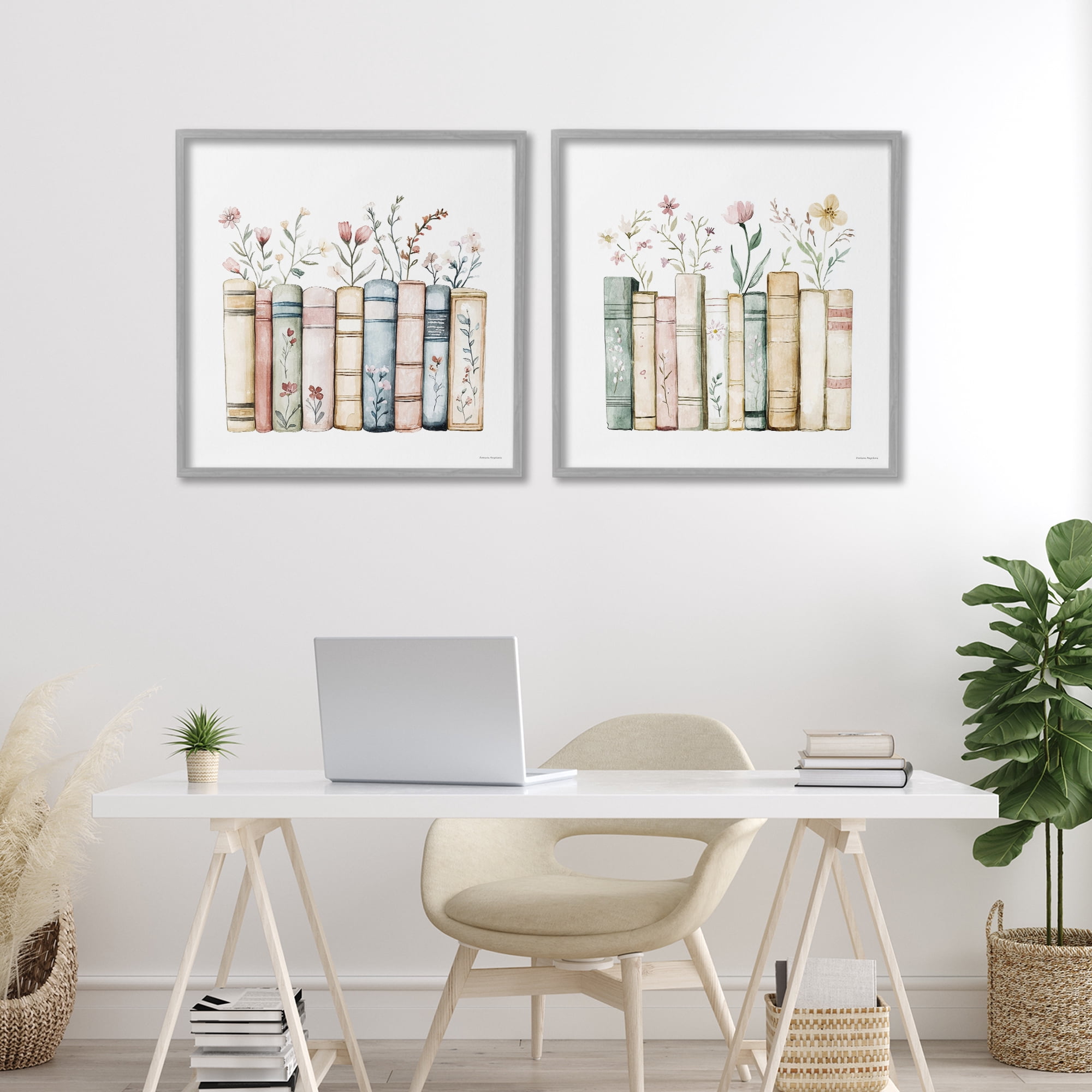 Stupell Industries Floral Stories & Blossoms 2 Piece Gray Framed Giclee Art Set, design by Svetlana Aleynikova