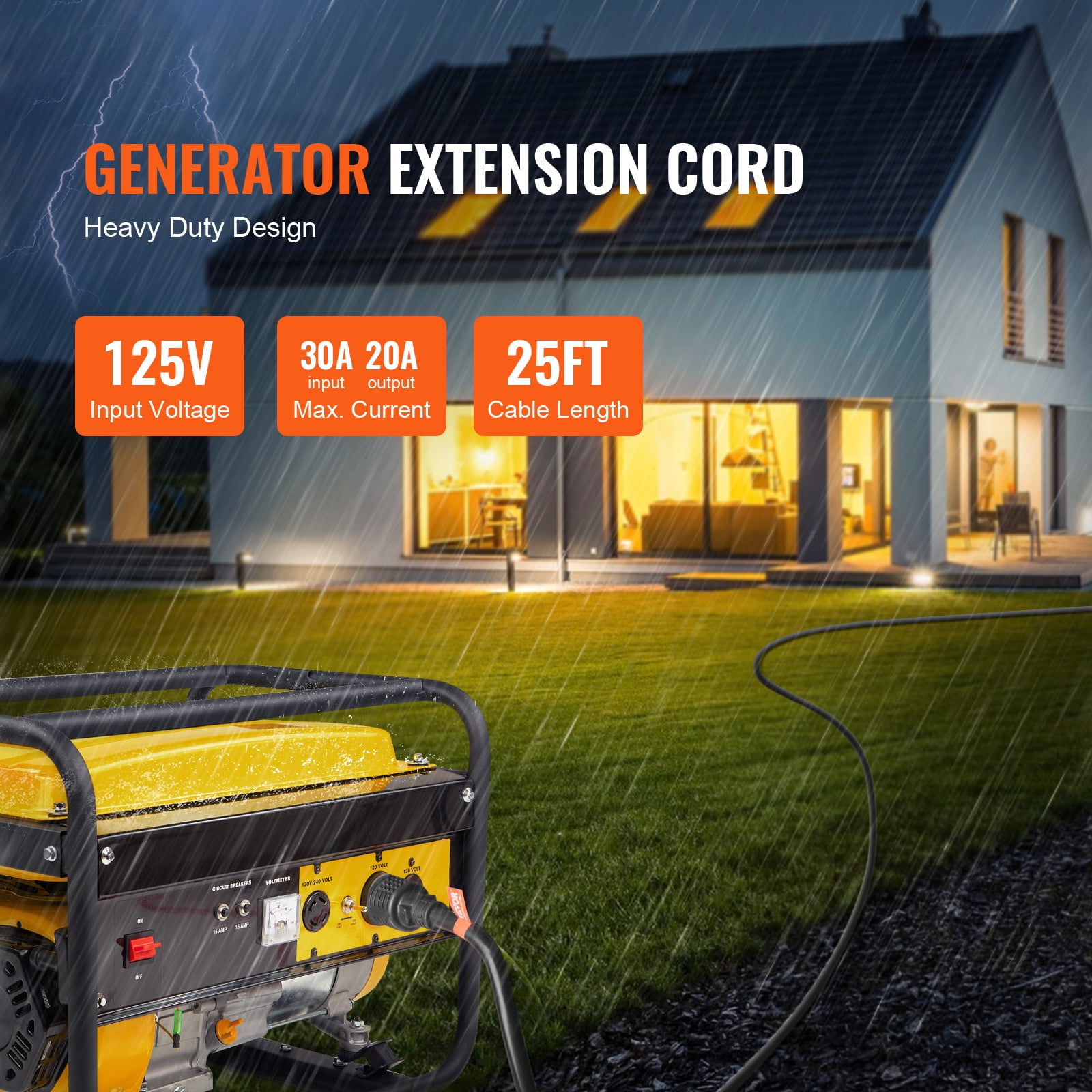 KFFKFF 30A Generator Extension Cord Power Cord 25 Feet 125V NEMA L14-30P Copper Wire