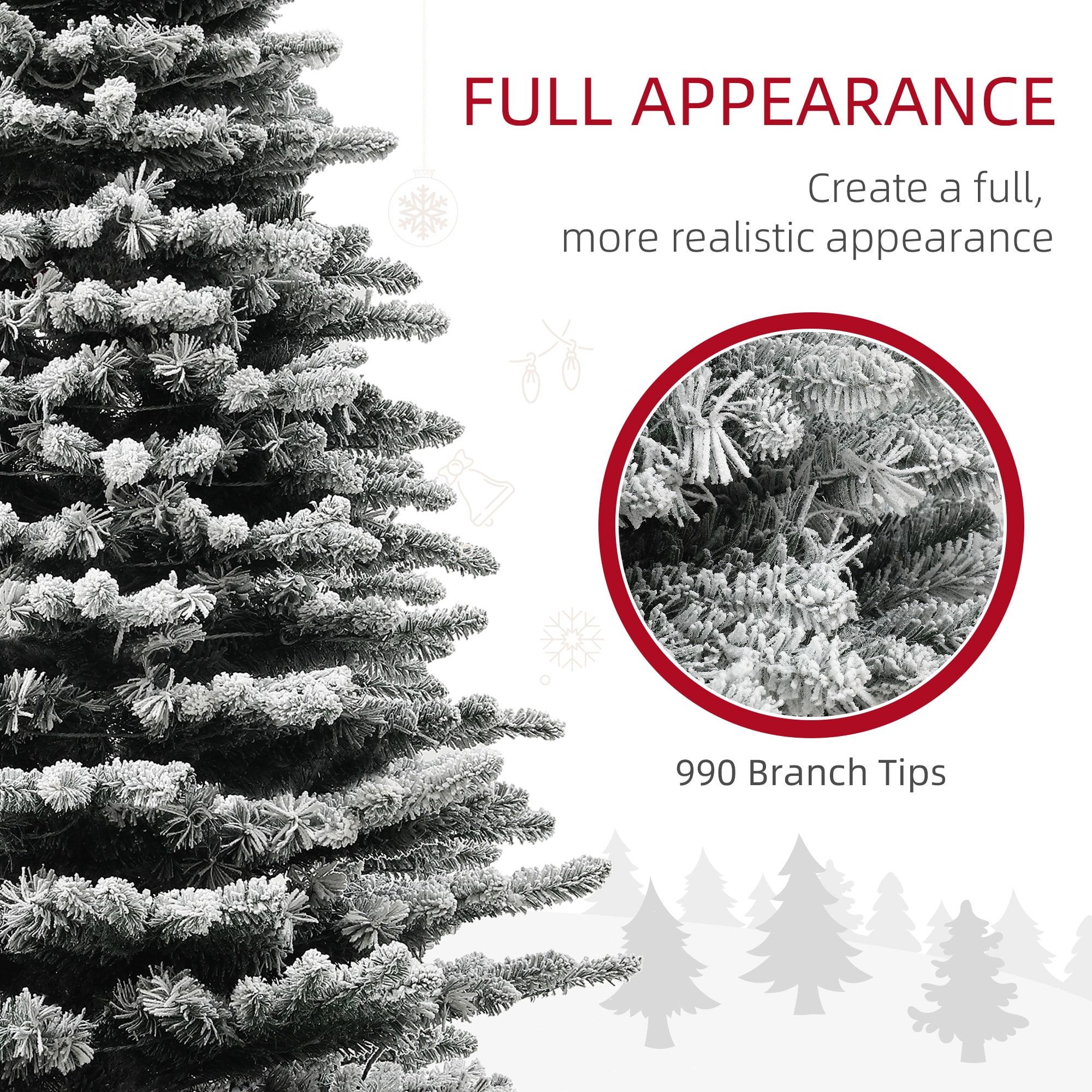 6.5ft Prelit Flocked Christmas Tree 990 Tips 400 Dual Color LED Lights Remote Timer Indoor Decor
