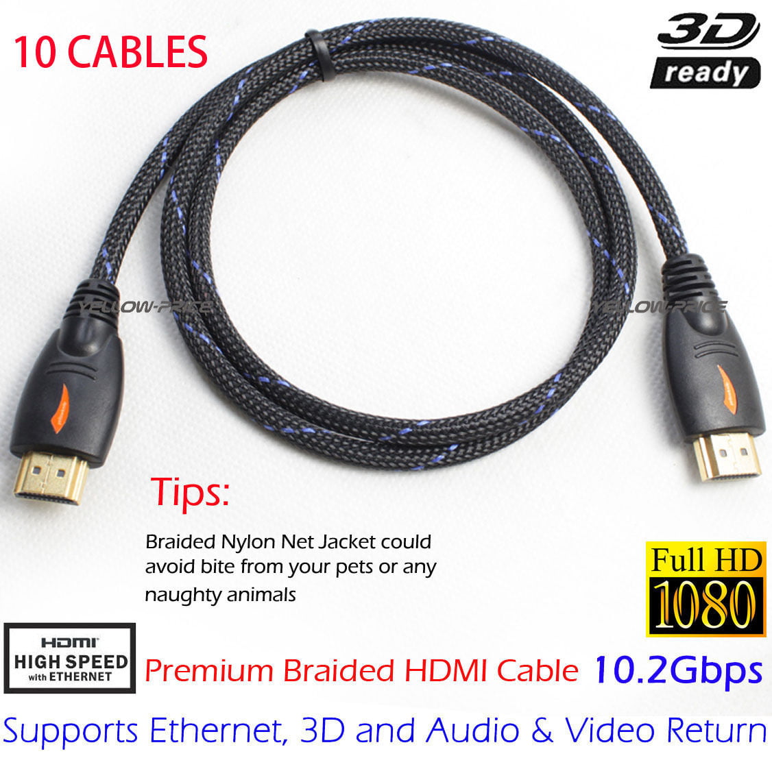 Ray-Up High Quality HDMI to HDMI cable with Nylon net M//M For 1080P and 3D Support 3ft