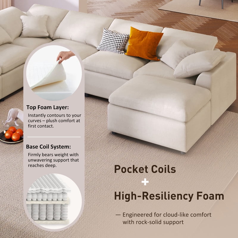 Extra Large 7-Piece Modular Solid Wood Frame Sectional Sofa Set w/ Movable Ottoman, L-Shaped Chenille Oversized Couch