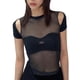 thumbnail image 1 of SAYOO Tops de malla de manga corta para mujer con decoración hueca, ropa de verano de ombligo flaco de color sólido SAYOO Moda, 1 of 4