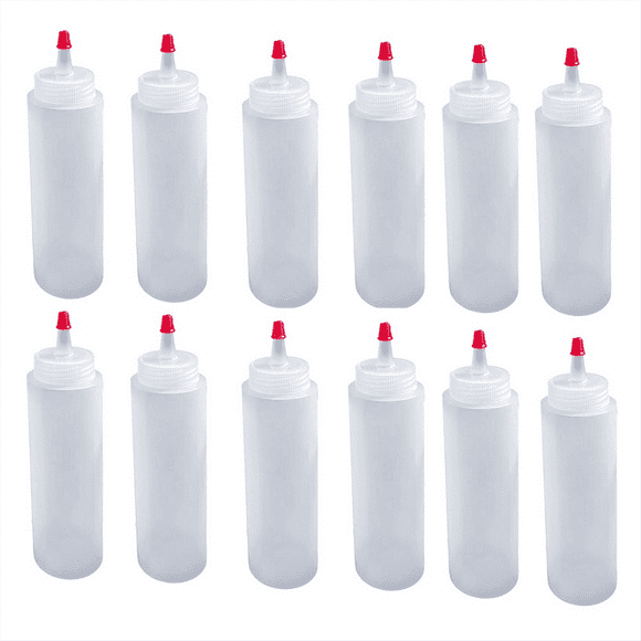 12Pcs 16 Ounce Plastic Squeeze Condiment Bottles with Red Tip Cap Squirt Bottle for Ketchup,BBQ, Sauces, Arts and Crafts