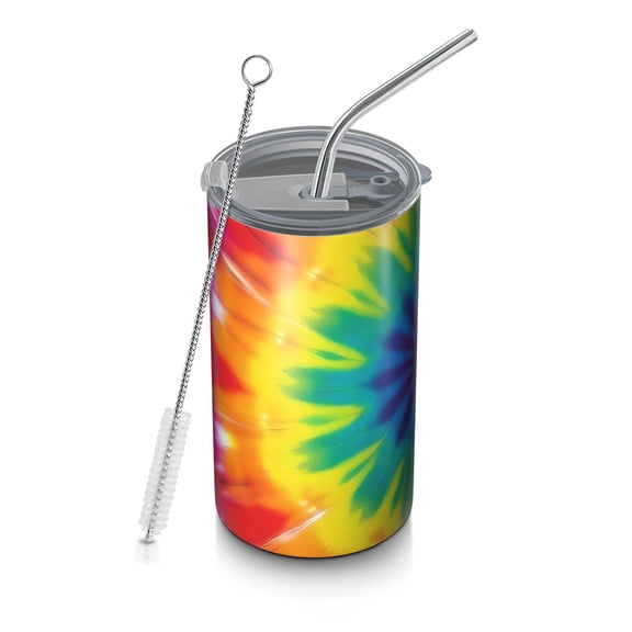 20oz Coffee Tumblers Rainbow Tie Dye Mandala Pattern Stainless Steel Vacuum Insulated Travel Tumbler Coffee Cups Mug with Lid and Straw with Cleaning Brush for Cold & Hot Drinks