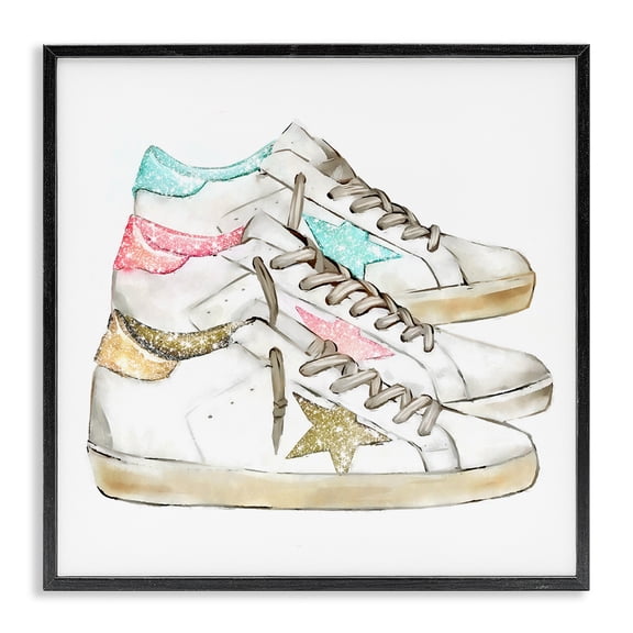 Stupell Industries Contemporary Pastel Glam Fashion Sneakers Black Framed Giclee Art, 17 x 17, by Ziwei Li