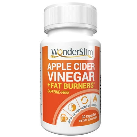 WonderSlim Apple Cider Vinegar Capsules + Fat Burner, Appetite Suppressant, Detox Weight Loss Pills for Women & Men - Diet Pills w/Capsimax Capsaicin from Cayenne Pepper, Green Tea Extract – 30 Count