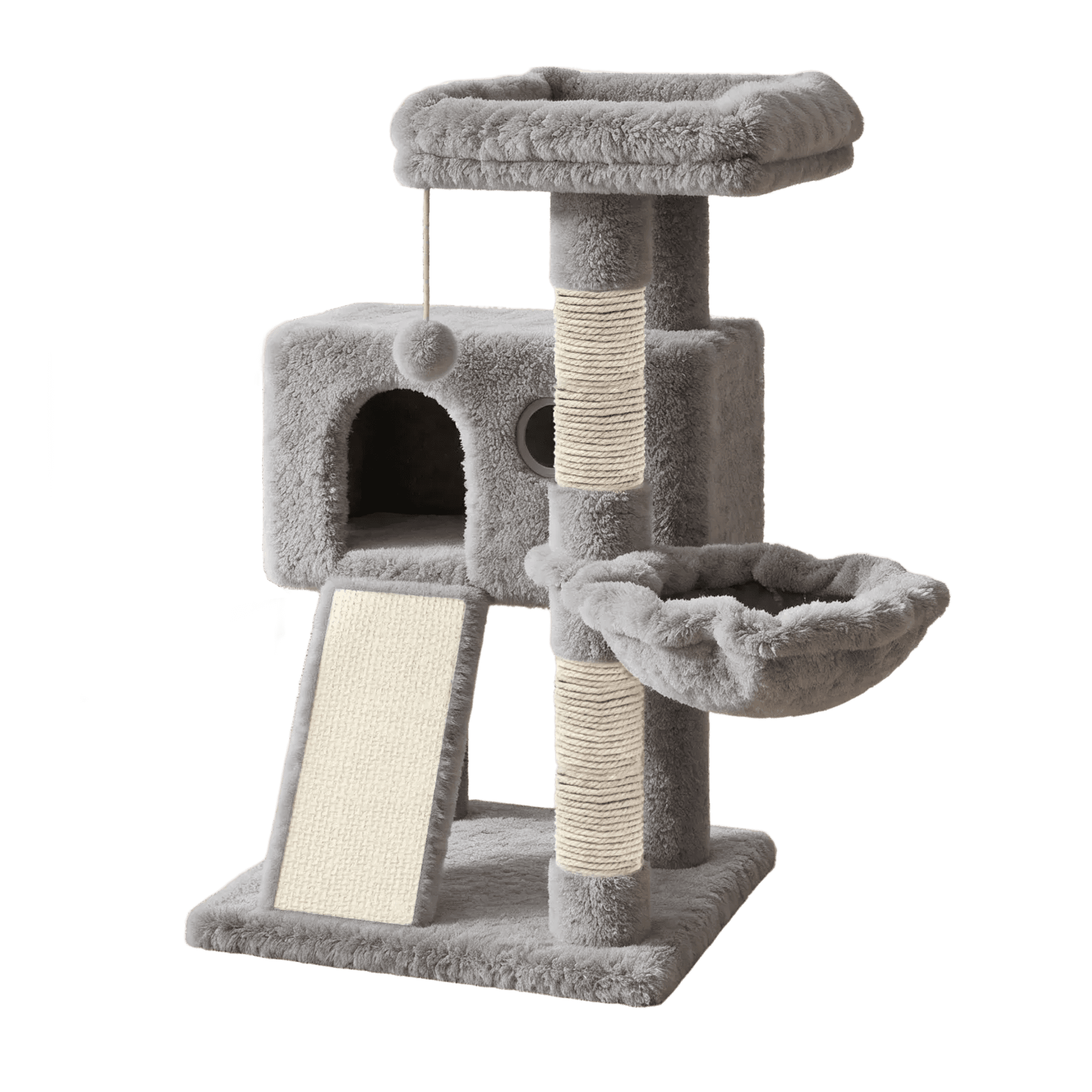 Amolife 36.6" Cat Tree Tower for Indoor Cats, Cat Condo with Plush Perch, Sisal Scratching Posts & Ramp, Cozy Cat Furniture, Gray