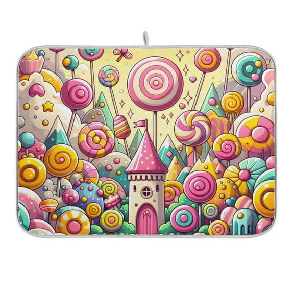 Sweet Candy Lollipop Dish Drying Mat for Kitchen Counter 16x18 In Absorbent Microfiber Reversible Mats Dish Drainer Protector Rack Pad for Coffee Bar Table