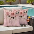 thumbnail image 4 of Pink Roses Romantic Outdoor Waterproof Pillow Covers, Watercolor Botanical Floral Decorative Square Throw Pillowcase Sofa Cushion Sham for Patio/Couch/Chair, 18"x18" 2 Pack, 4 of 8