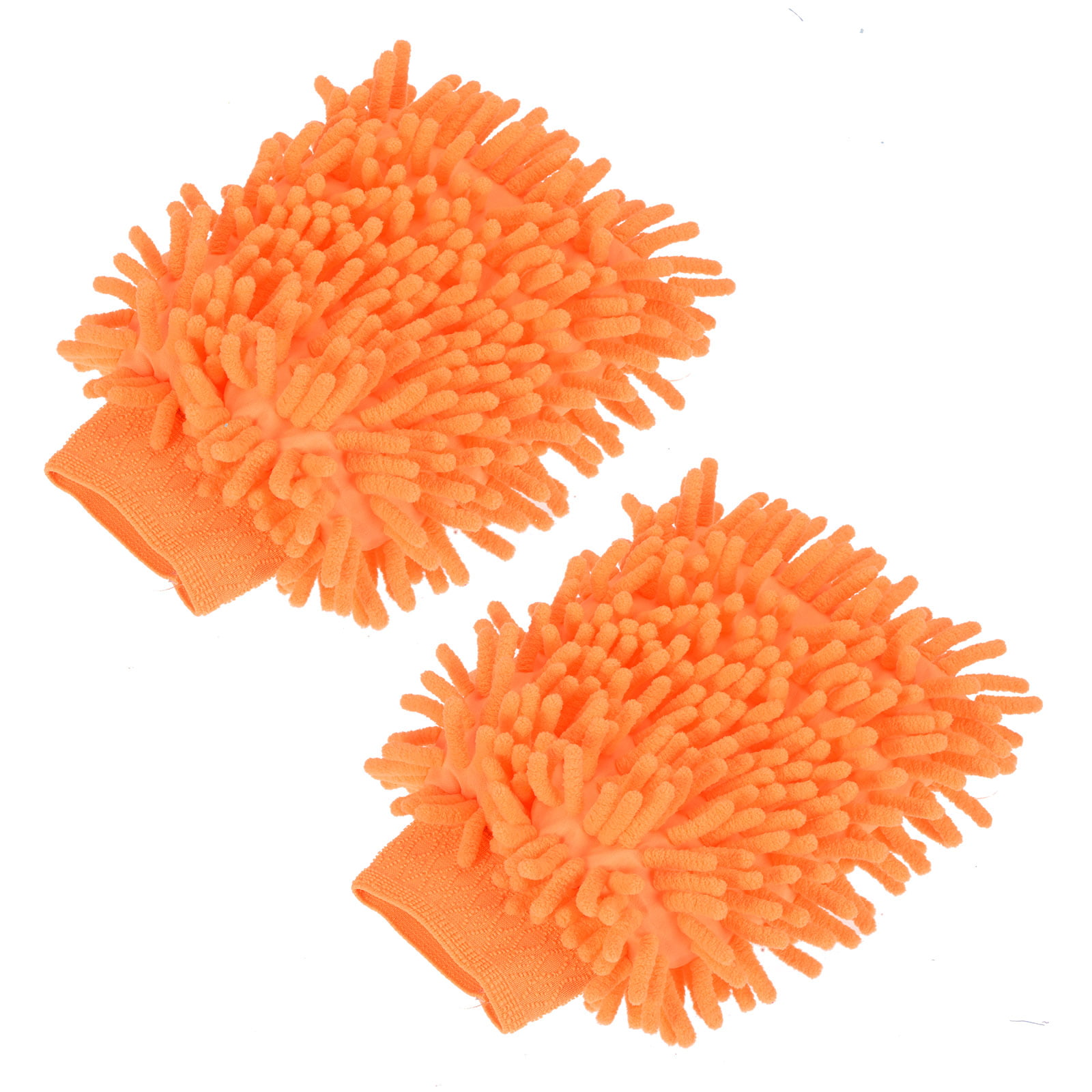 2Pcs Orange Dual Sided Microfiber Chenille Mitt Car Washing Cleaning Glove