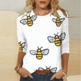 thumbnail image 2 of CYMMPU 3/4 Sleeve Blouses for Women Dressy Casual Crew Neck Loose Fit Summer Trendy Shirts Spring Tops Bee Pattern Tunic Tops Cute Animals T-Shirts White S, 2 of 5