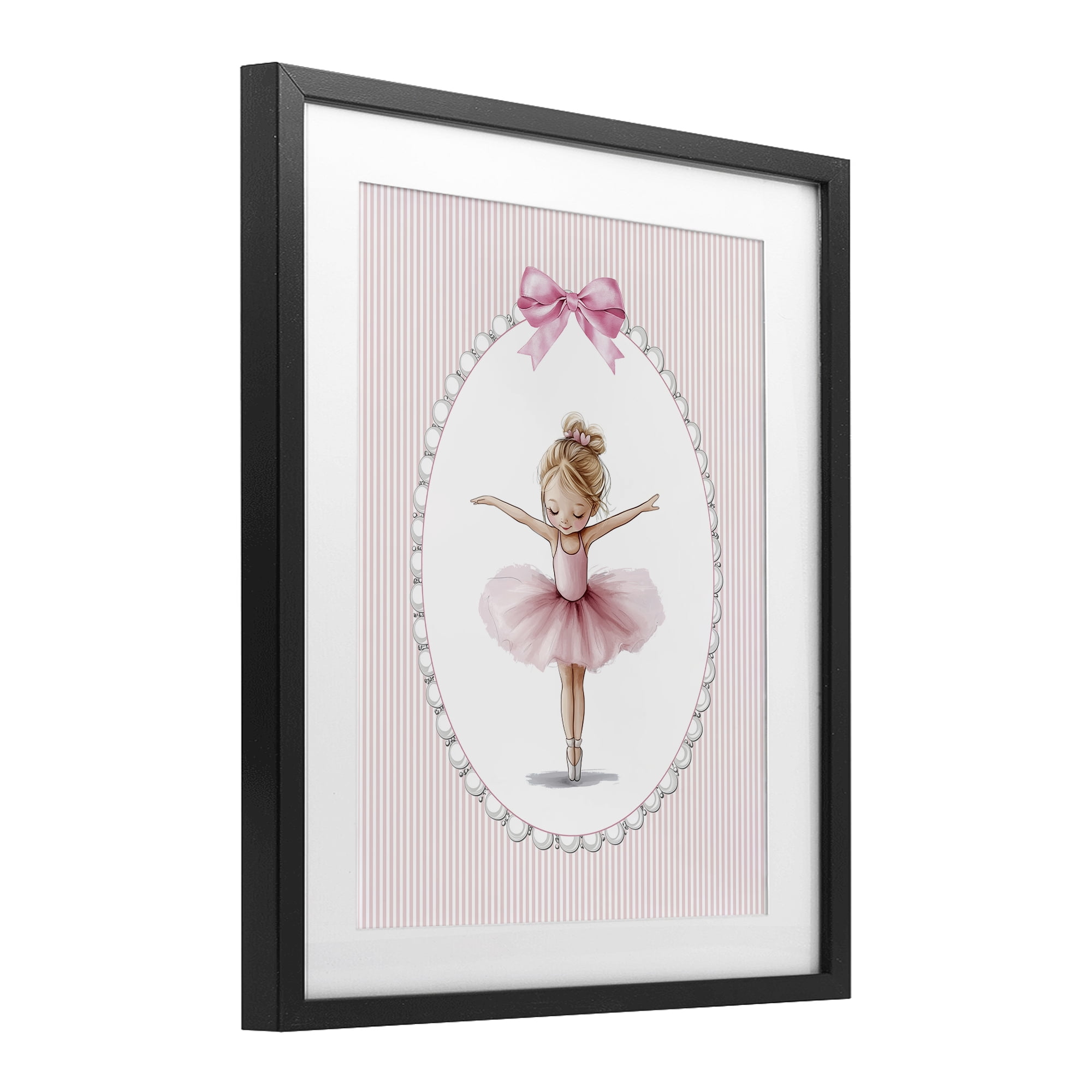 Stupell Industries Dancing Pink Ballerina Black Framed Print Under Glass, design by Christine Simpson Art