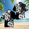 thumbnail image 2 of Netecom Black And White Hibiscus Hawaiian Shirt for Men, Tropical Style, Button Down Summer Beach Short Sleeve, S-5XL, 2 of 6