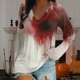 thumbnail image 4 of Halloween Shirt for Women 2025 Scary Print Long Sleeve V-Neck Loose Fit Tshirt Shirt Blouse Womens Fall Tops, 4 of 5