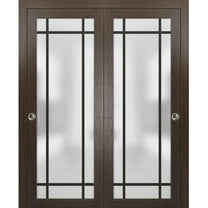 Sliding Closet Bypass Doors 64 x 80 inches | Planum 2112 Chocolate Ash Frosted Glass | Sturdy Rails Moldings Trims Hardware Set | Wood Solid Bedroom Wardrobe Doors
