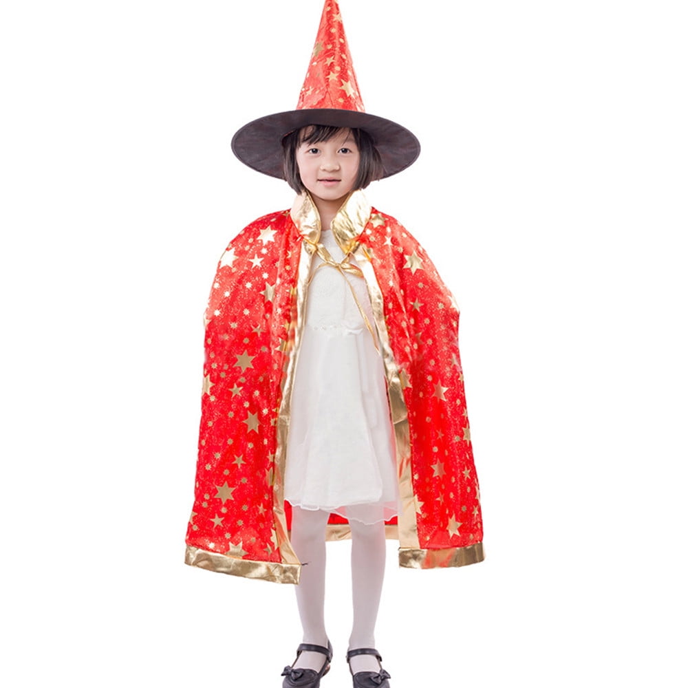 Tuscom Children Halloween Costume Wizard Witch Cosplay Cape Role Dress up Cloak with Pointed Hat for Kid,Boy,Girl Images Tuscom Children Halloween Costume Wizard Witch Cosplay Cape Role Dress up Cloak with Pointed Hat for Kid,Boy,Girl